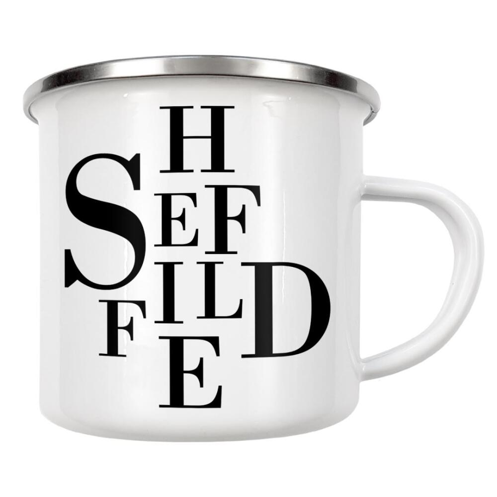 Emaille Tasse "Sheffield Buchstabensalat" artboxONE - Städte,Typografie,Schwarzweiß,Städte / Weitere