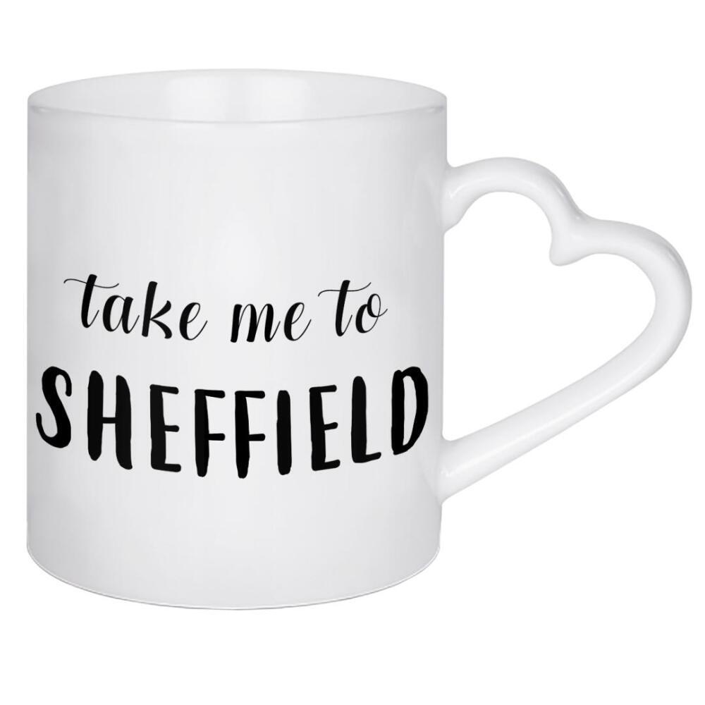 Herztasse "Take me to Sheffield" artboxONE - Städte,Typografie,Schwarzweiß,Städte / Weitere