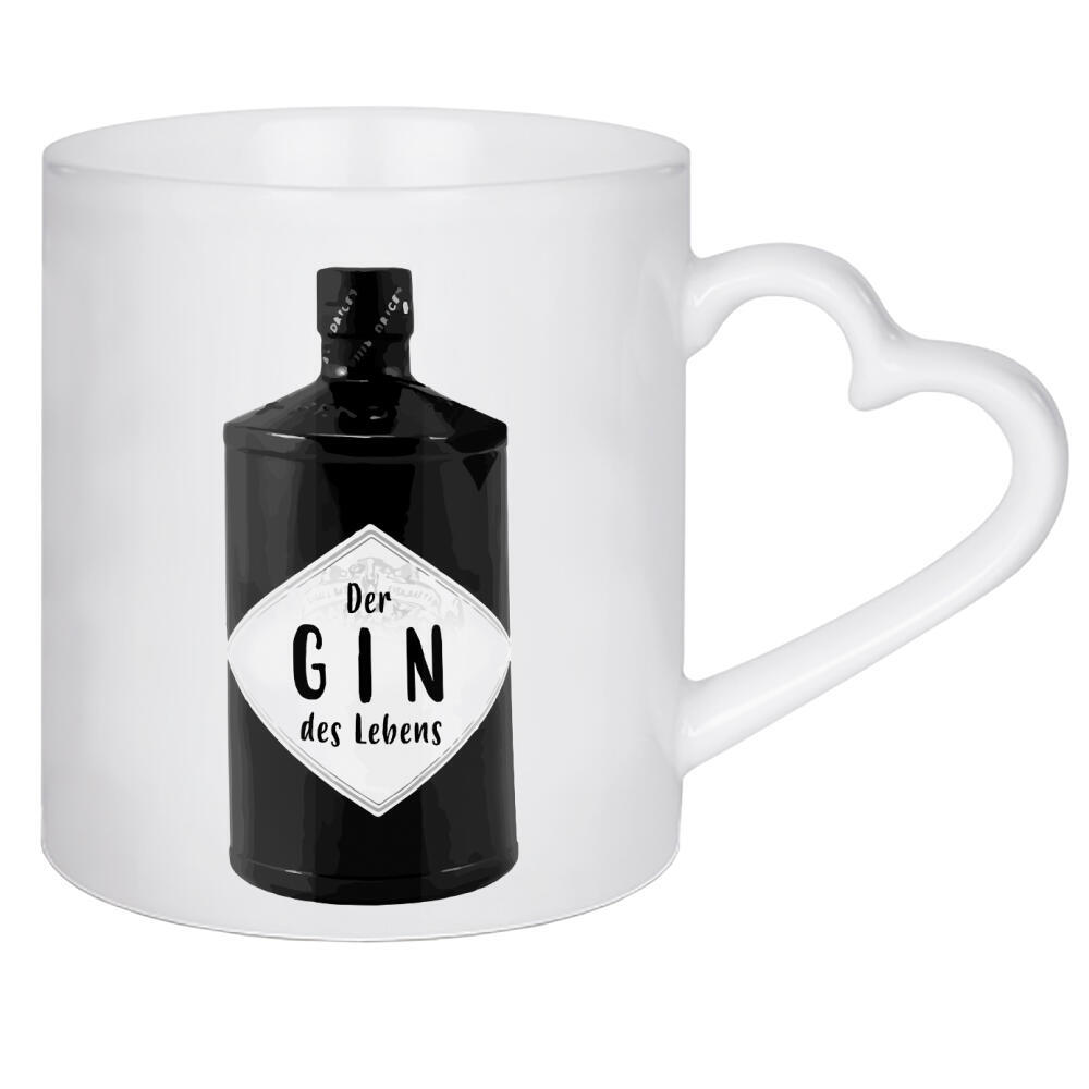 Herztasse "Der Gin des Lebens" artboxONE - Typografie,Schwarzweiß,Essen & Trinken / Alkohol - Gin,Leben
