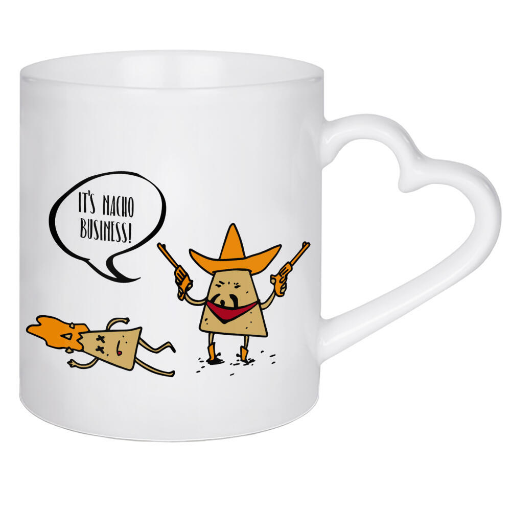 Herztasse "Nacho Business" artboxONE - Essen & Trinken,Comic - Spaß,Witz,Tacos,Mexiko,Tequila,Geschäft,Büro,Arbeiten,Schießen,Taco tuesday,Nachos