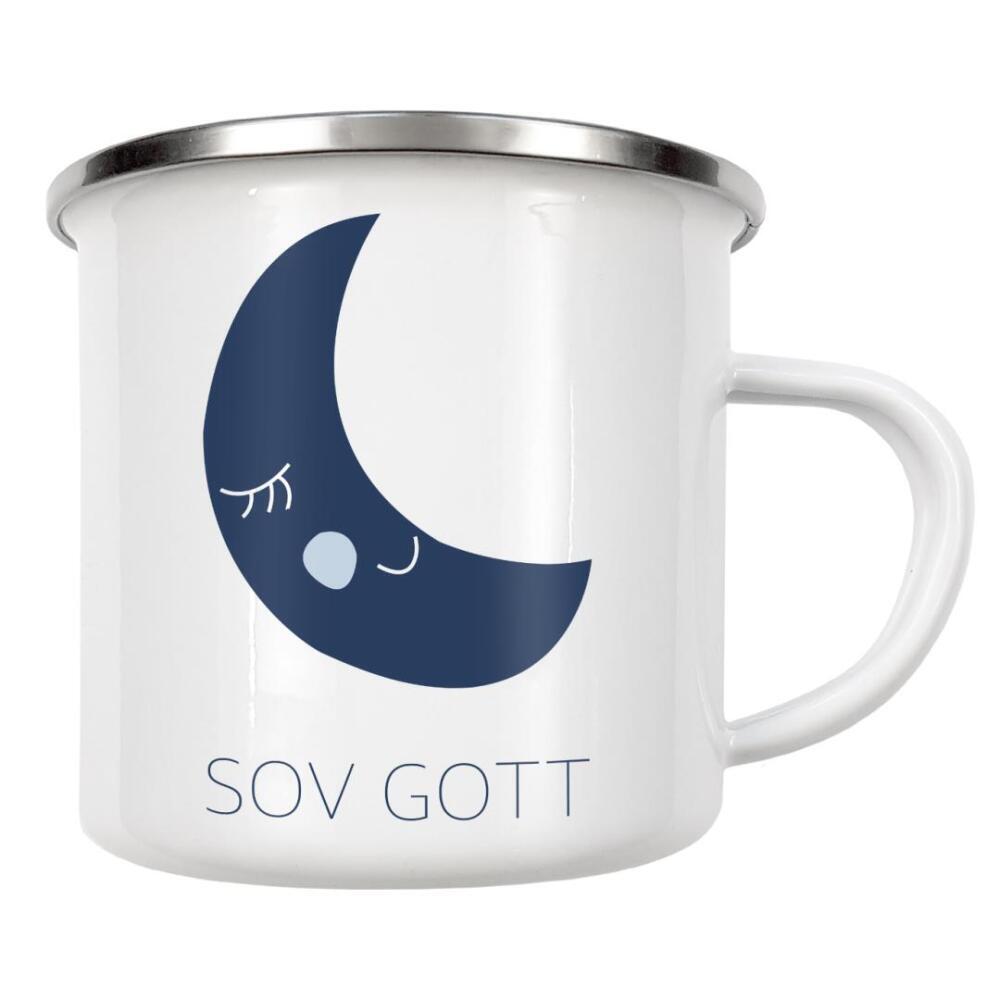 Emaille Tasse "Sov Gott" artboxONE - Typografie,Für Kinder - Mond,Nacht,Schlafen,Gut,Himmel,Wolken,Süß,Kinderzimmer,Schwedisch