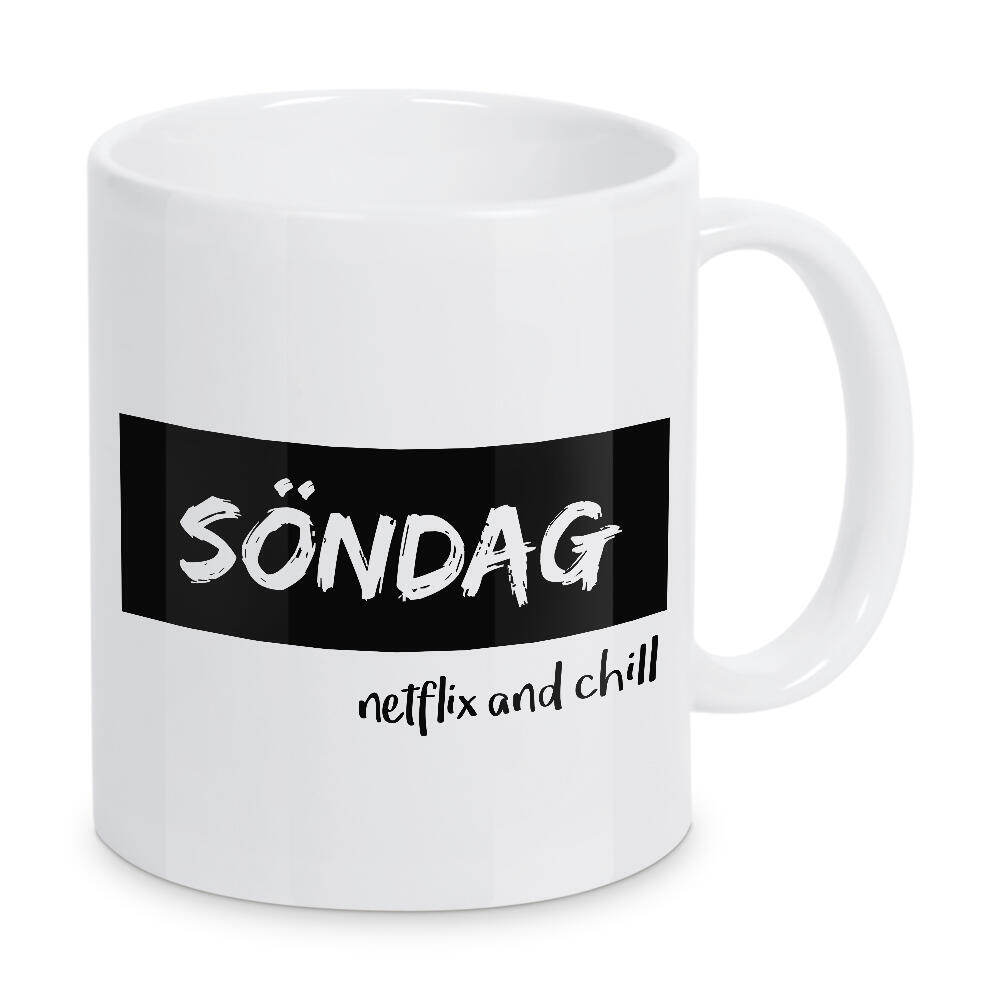 Tasse "Söndag" artboxONE - Typografie,Schwarzweiß - Sonntag,Chillen,Ausruhen,Serien,Fernsehen,Schwedisch,Wochenende
