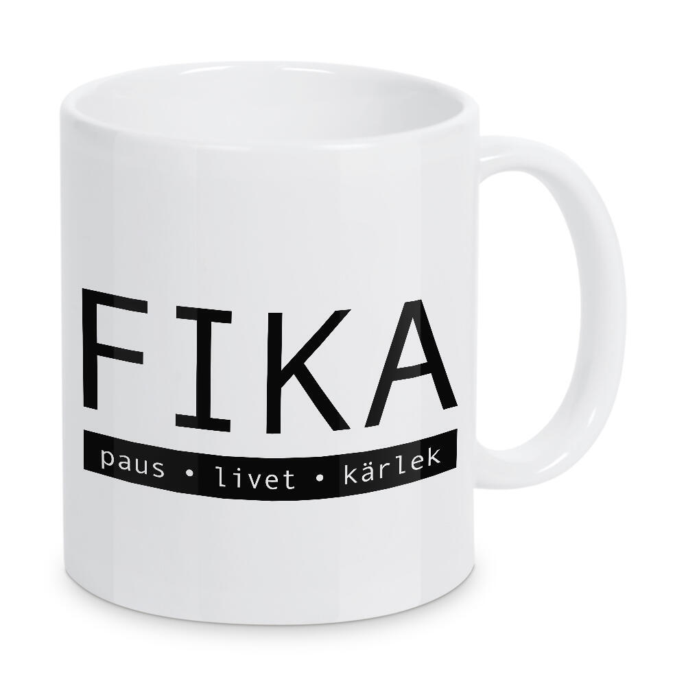 Tasse "Fika Paus Livet Kärlek" artboxONE - Typografie,Schwarzweiß,Liebe - Urlaub,Entspannung,Freiheit,Beziehung,Freizeit,Schwedisch