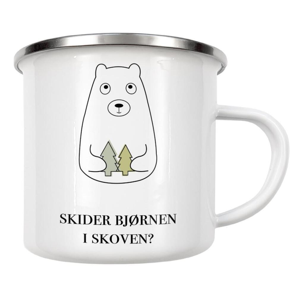 Emaille Tasse "Skider" artboxONE - Typografie,Tiere,Schwarzweiß - Bären,Wald,Kacken,Bäume,Unschuldig,Süß,Sprichwort,Dänisch