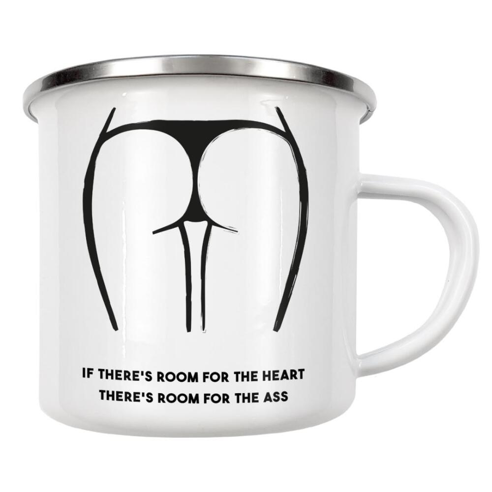 Emaille Tasse "Room for the Ass" artboxONE - Typografie,Schwarzweiß,Männer - Arsch,Hintern,Popo,Herz,Sprichwort,Spruch,Schwedisch