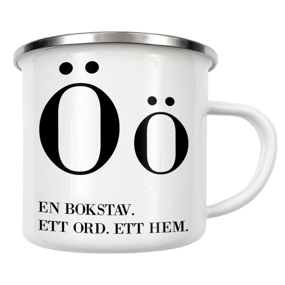 Emaille Tasse "Ö - En Bokstav" artboxONE - Typografie,Reise,Schwarzweiß - Buchstabe,Wort,Schwedisch,Zuhause,Schweden