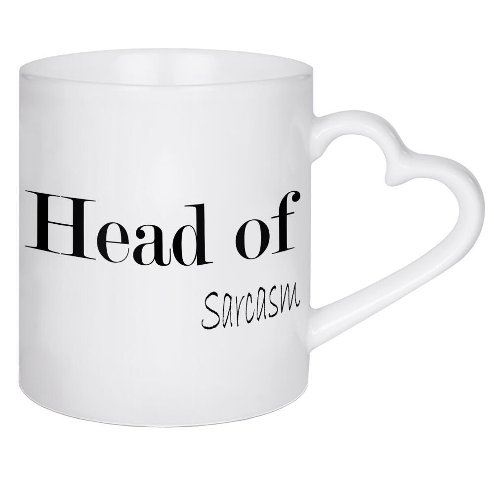 Herztasse "Head of Sarcasm" artboxONE - Typografie,Schwarzweiß - Boss,Chef,Sarkasmus,Sakastisch,Ceo