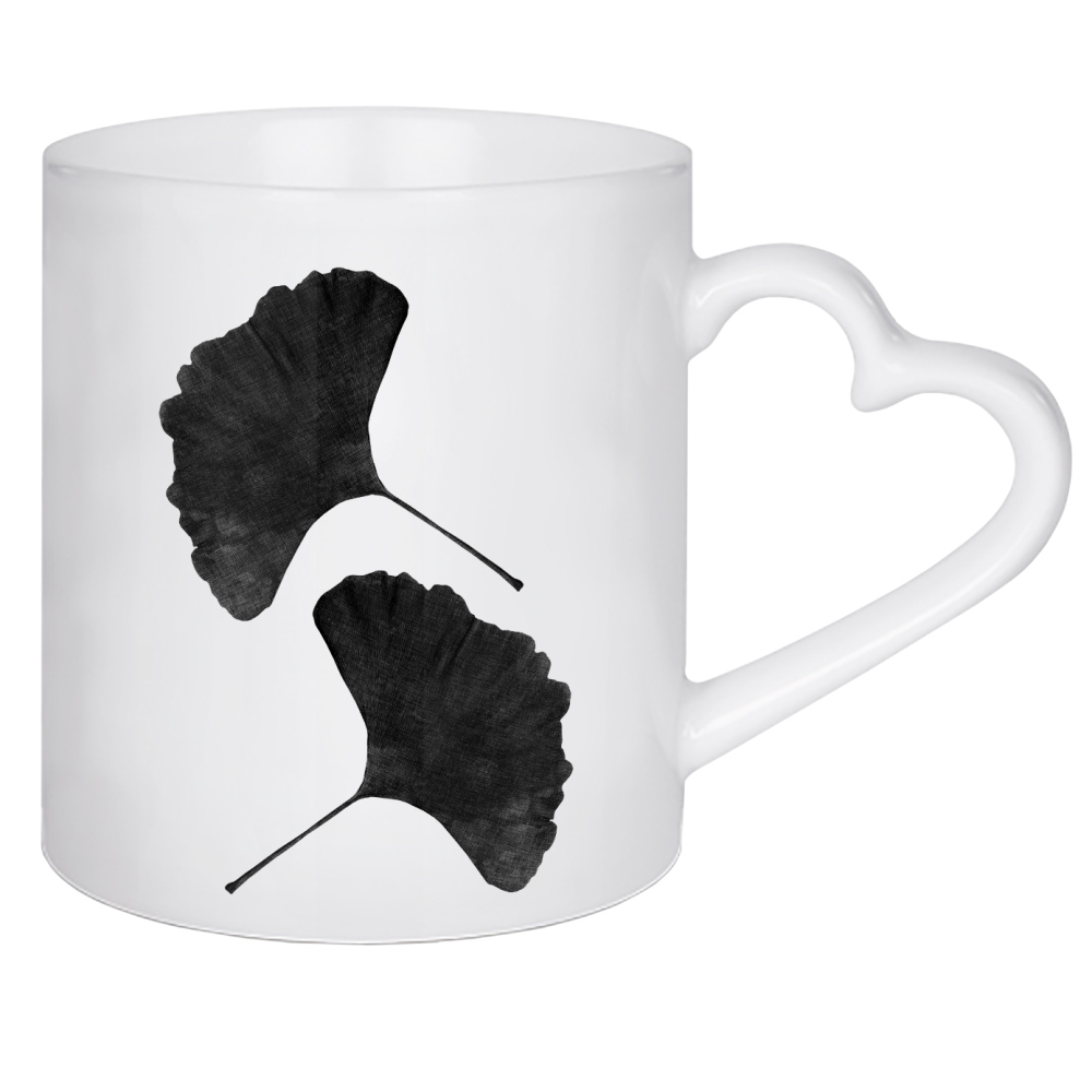 Herztasse "Ginkgo Twins Black White" artboxONE - Natur,Floral,Abstrakt,Schwarzweiß