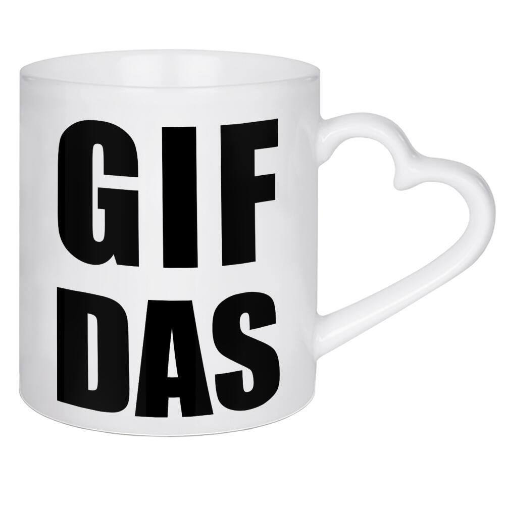 Herztasse "GIF das" artboxONE - Typografie,Schwarzweiß - Gif,Bilder,Worte,Video,Kerstinhedwigwinter,Hedi