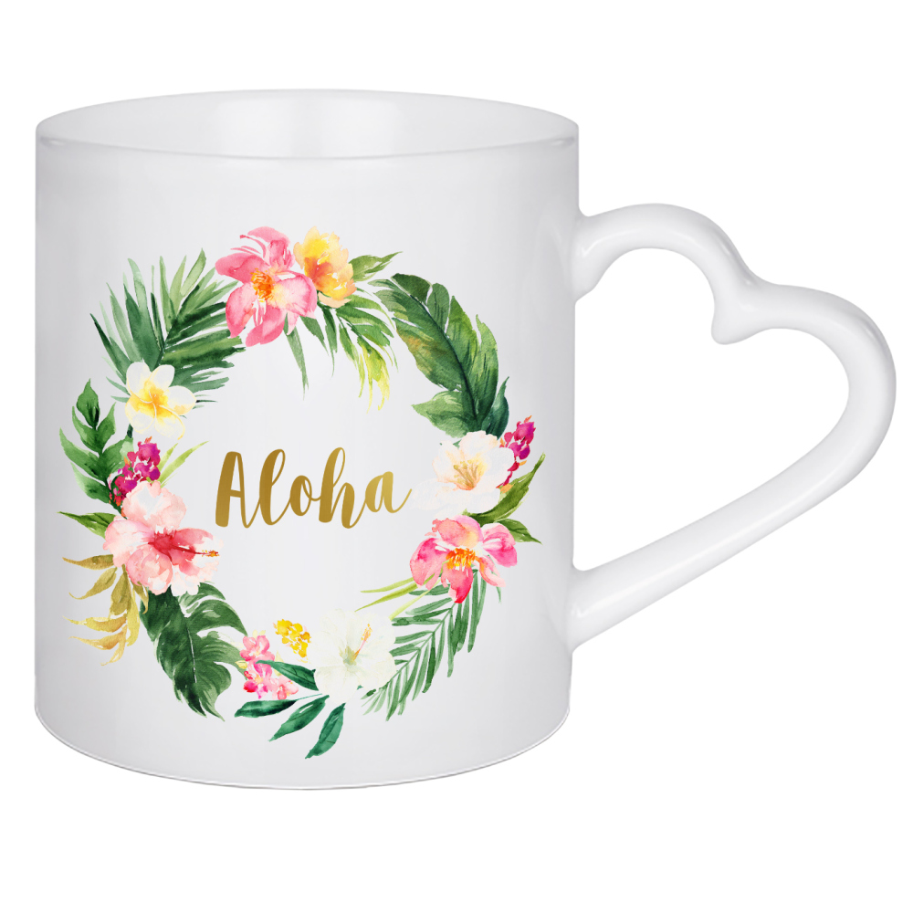 Herztasse "Aloha 5" artboxONE - Typografie,Natur,Floral,Reise / Strand und Meer