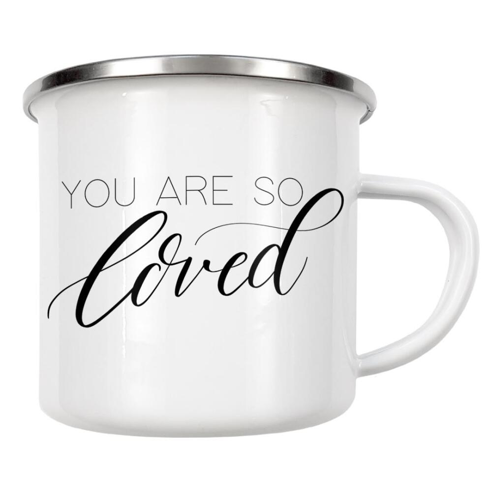 Emaille Tasse "You are so loved 2" artboxONE - Typografie,Schwarzweiß,Liebe