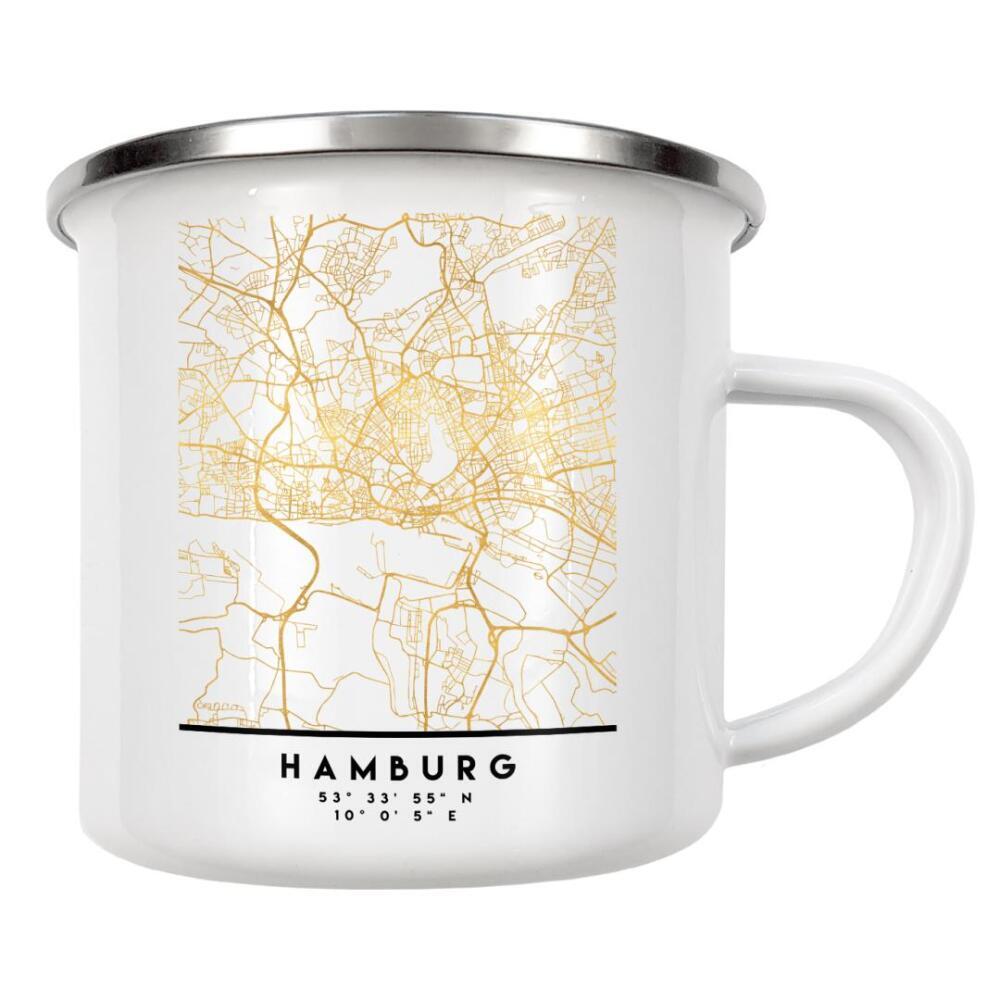 Emaille Tasse "HAMBURG GERMANY STREET MAP ART" artboxONE - Städte,Städte / Hamburg,Reise,Kartografie