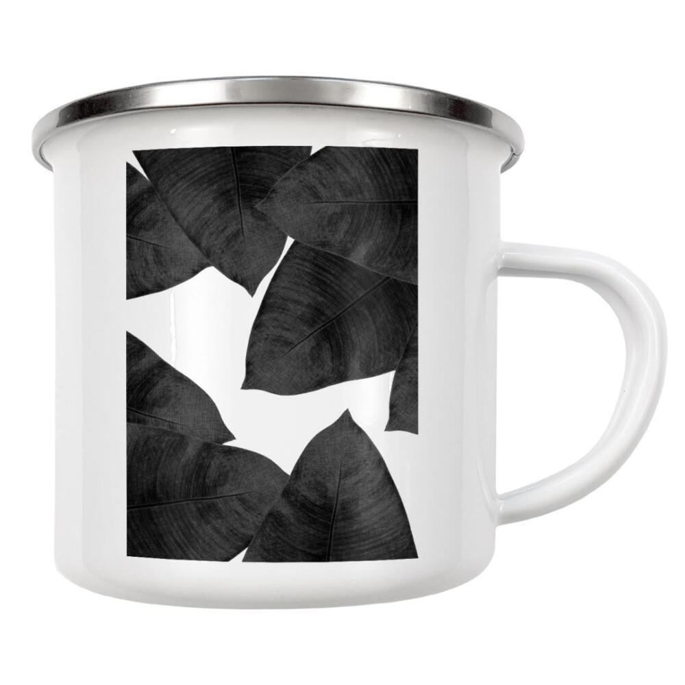 Emaille Tasse "Banana Leaves II Black White" artboxONE - Natur,Floral,Schwarzweiß