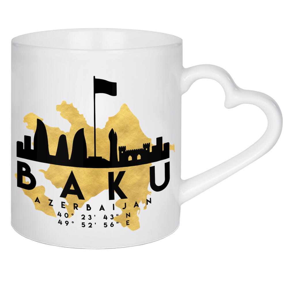 Herztasse "BAKU AZERBAIJAN SKYLINE MAP ART" artboxONE - Städte,Reise,Kartografie