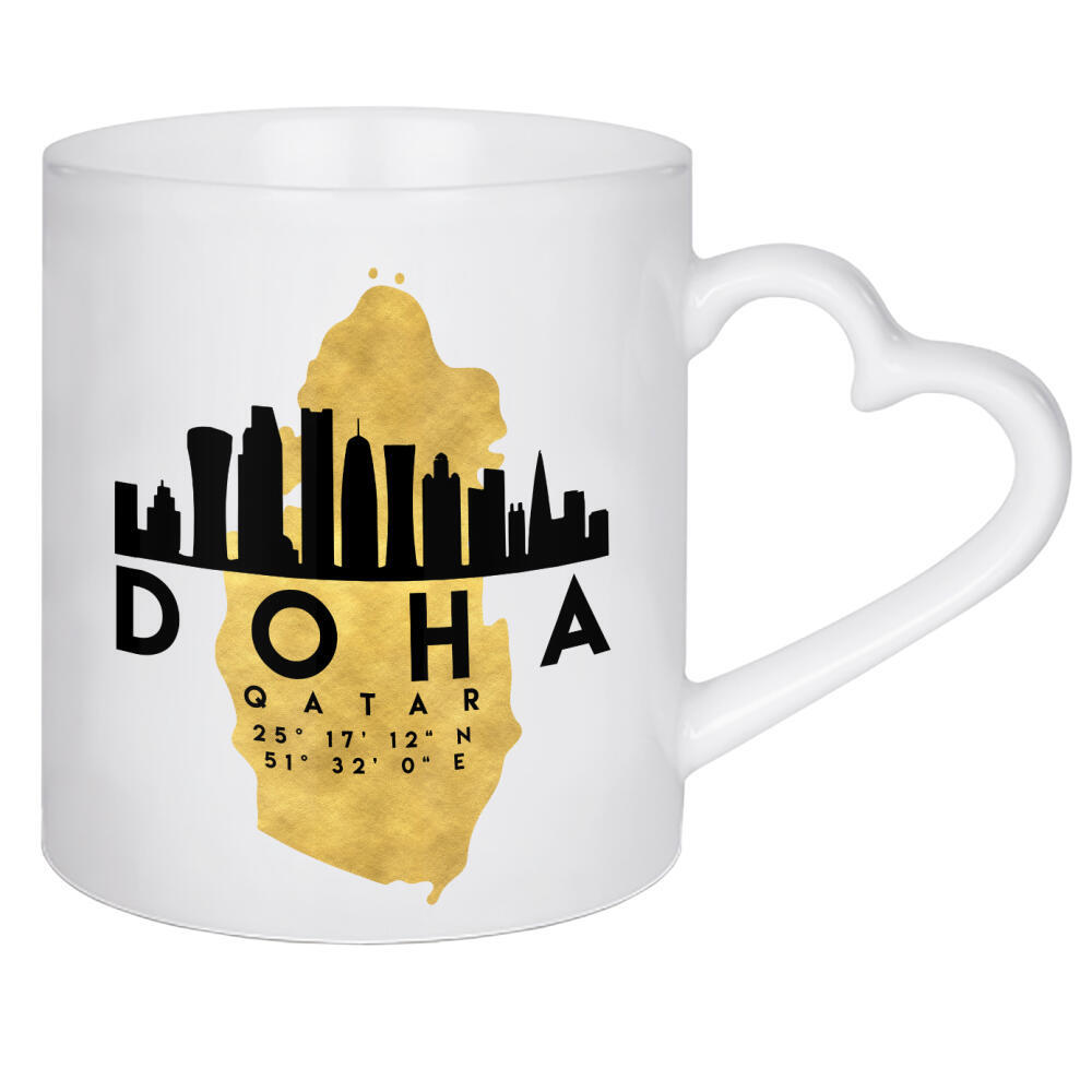 Herztasse "DOHA QATAR SKYLINE MAP ART" artboxONE - Städte,Reise,Kartografie