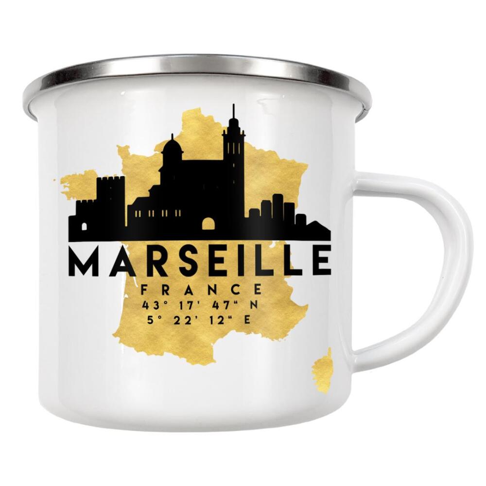 Emaille Tasse "MARSEILLE FRANCE SKYLINE MAP ART" artboxONE - Städte,Reise,Kartografie