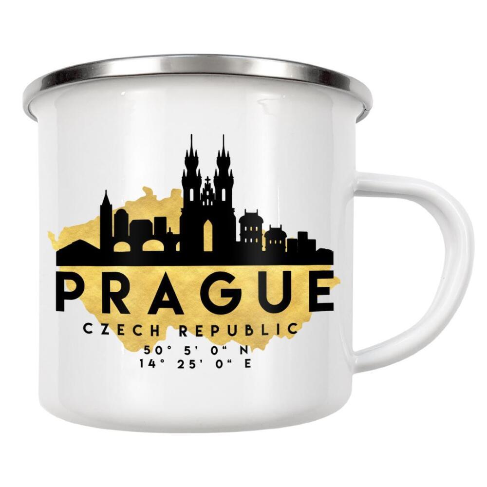 Emaille Tasse "PRAGUE CZECH SKYLINE MAP ART" artboxONE - Städte,Reise,Städte / Prag,Kartografie