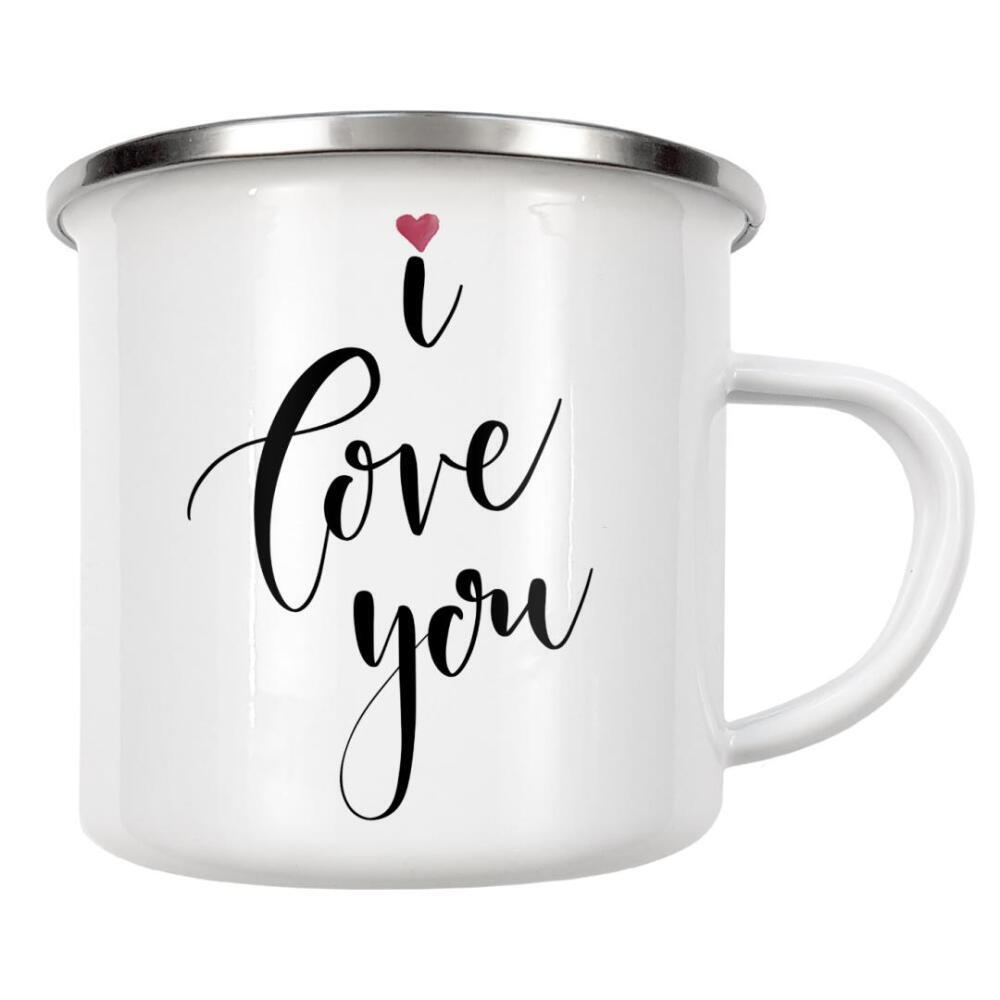 Emaille Tasse "I love you 2" artboxONE - Typografie,Schwarzweiß,Liebe