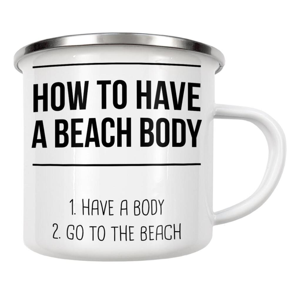 Emaille Tasse "Beach Body" artboxONE - Typografie,Reise,Essen & Trinken,Schwarzweiß,Reise / Strand und Meer