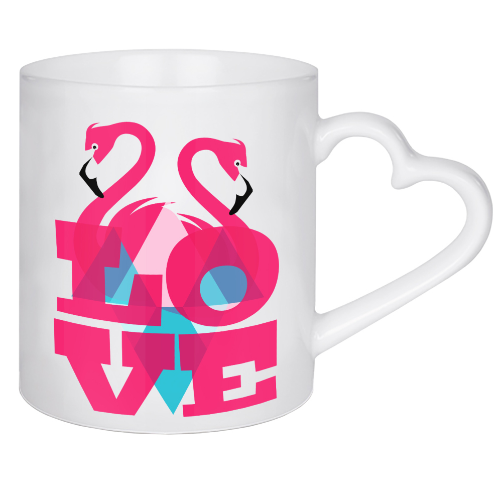 Herztasse "Pink Flamingos in Love" artboxONE - Typografie,Tiere,Geometrie,Liebe
