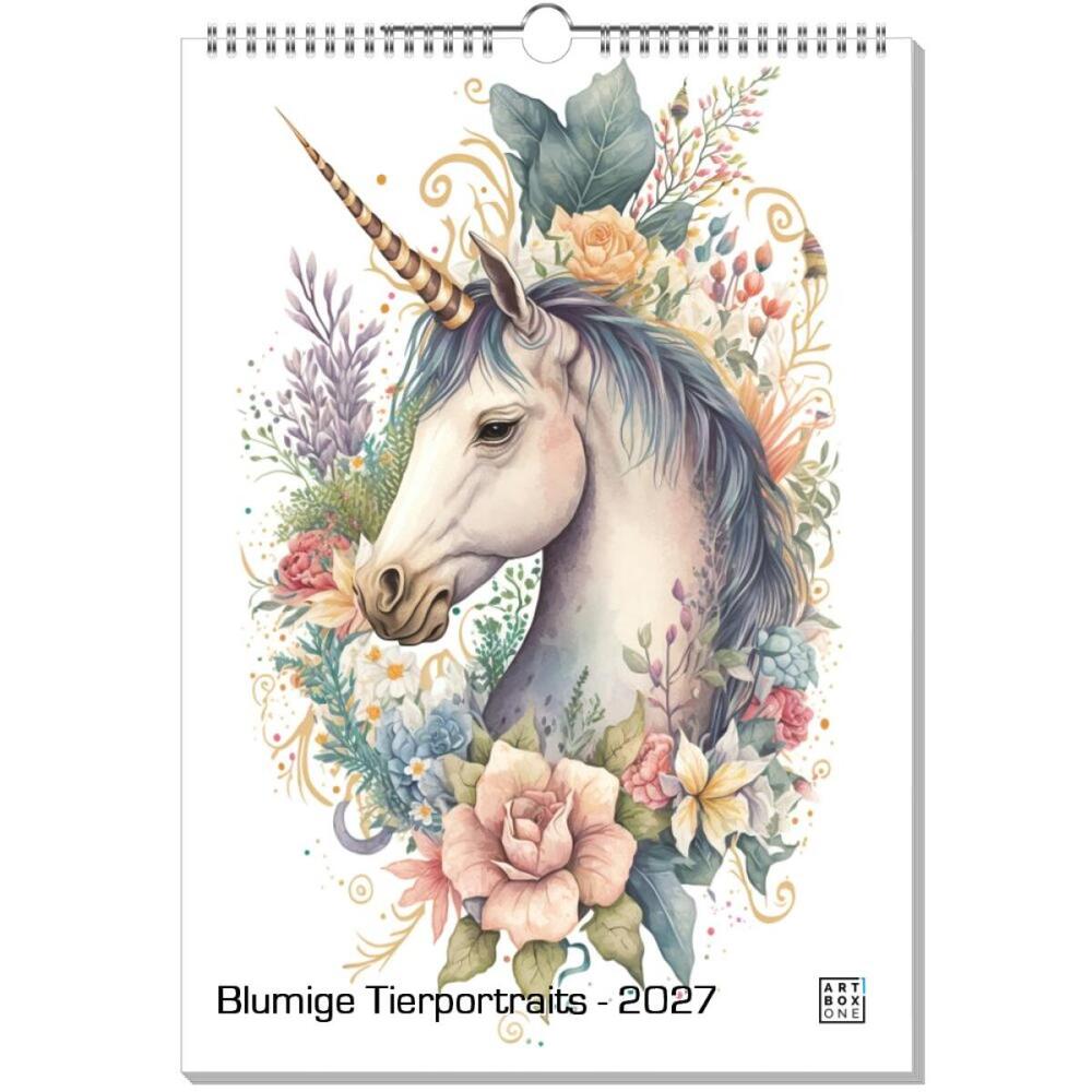 artboxONE Wandkalender A3 2025 Blumige Tierportraits Tiere