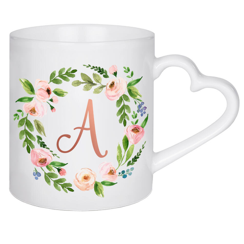 Herztasse "Initial Letter A Rose Gold" artboxONE - Typografie,Floral,Für Kinder