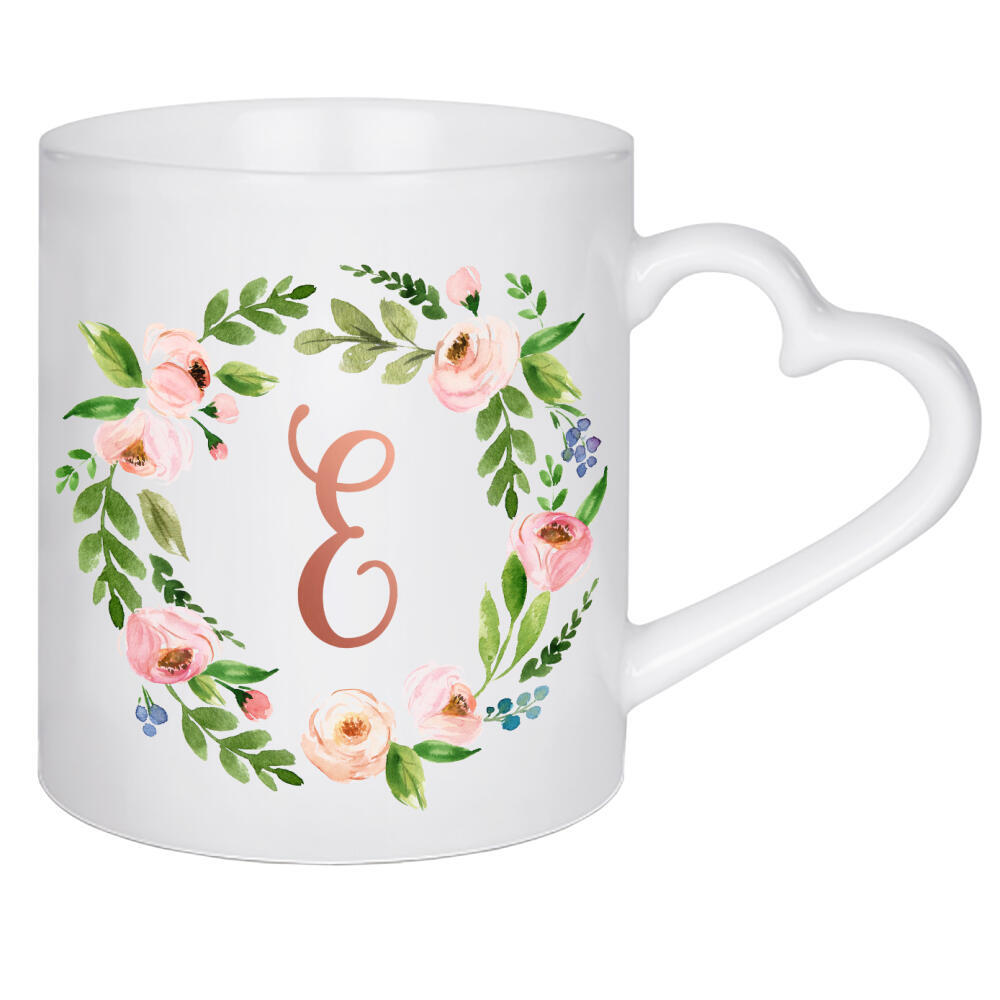 Herztasse "Initial Letter E Rose Gold" artboxONE - Typografie,Floral,Für Kinder