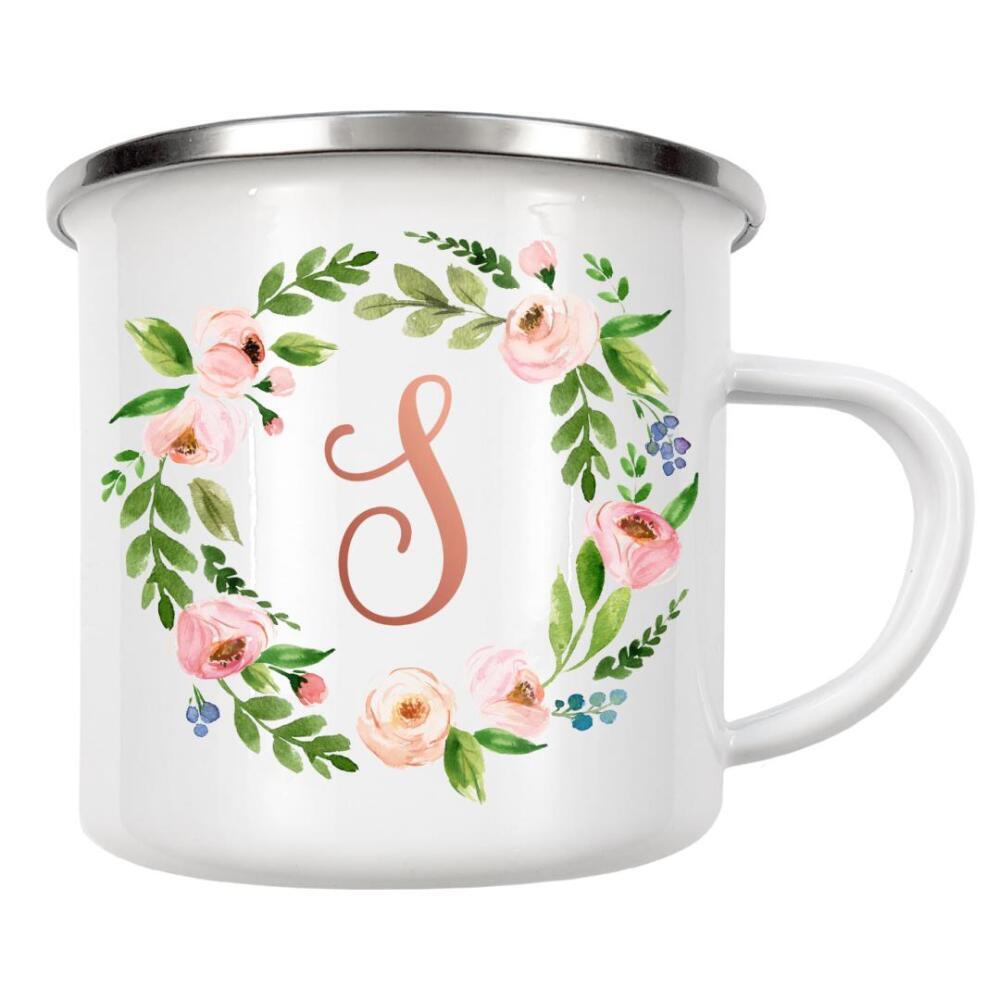 Emaille Tasse "Initial Letter S Rose Gold" artboxONE - Typografie,Floral,Für Kinder