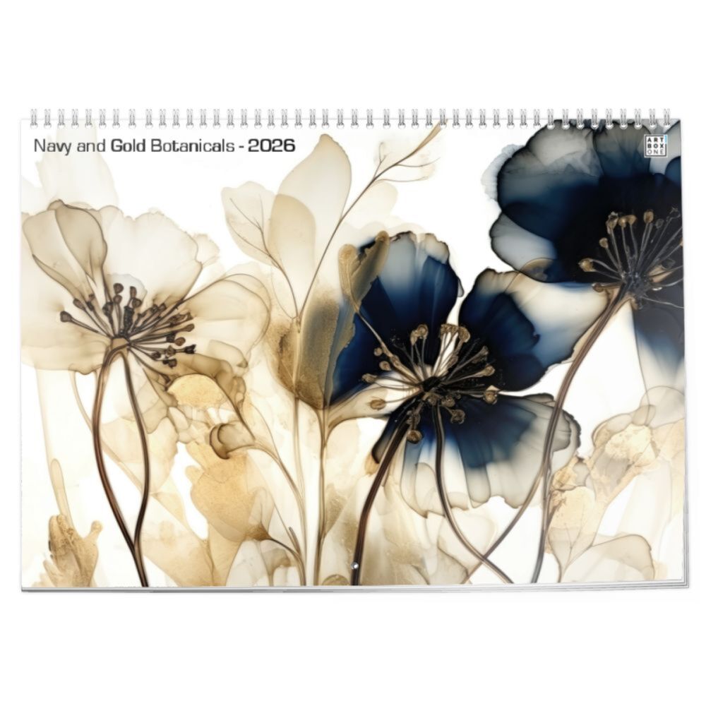 artboxONE Klappkalender A3 2025 Navy and Gold Botanicals Floral