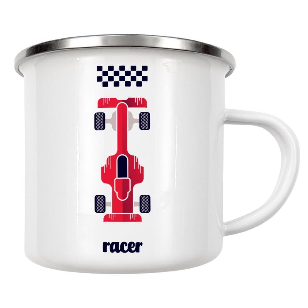 Emaille Tasse "Racer 06" artboxONE - Typografie,Sport / Motorsport,Geometrie,Automobile,Sport