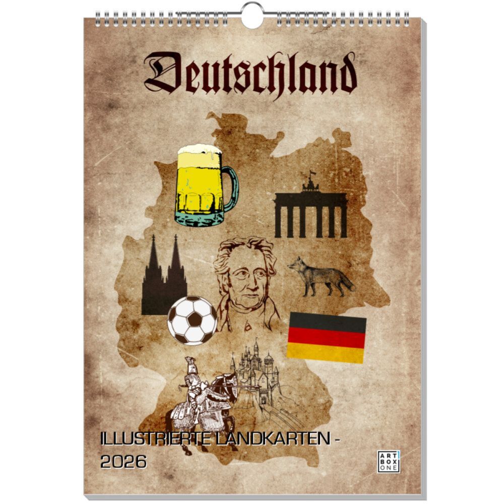 artboxONE Wandkalender A3 2026 ILLUSTRIERTE LANDKARTEN Landkarten