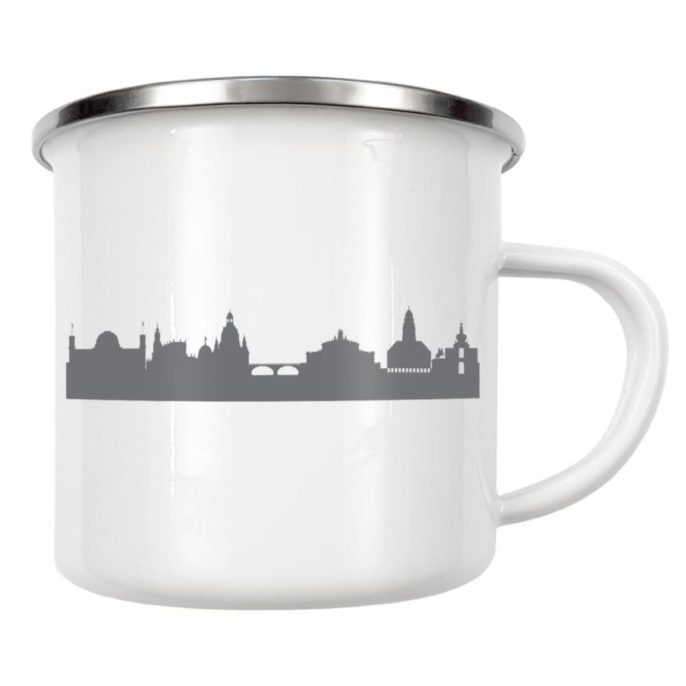 Emaille Tasse "DRESDEN 02 Dunkelgraue Skyline" artboxONE - Städte,Reise,Schwarzweiß,Städte / Dresden