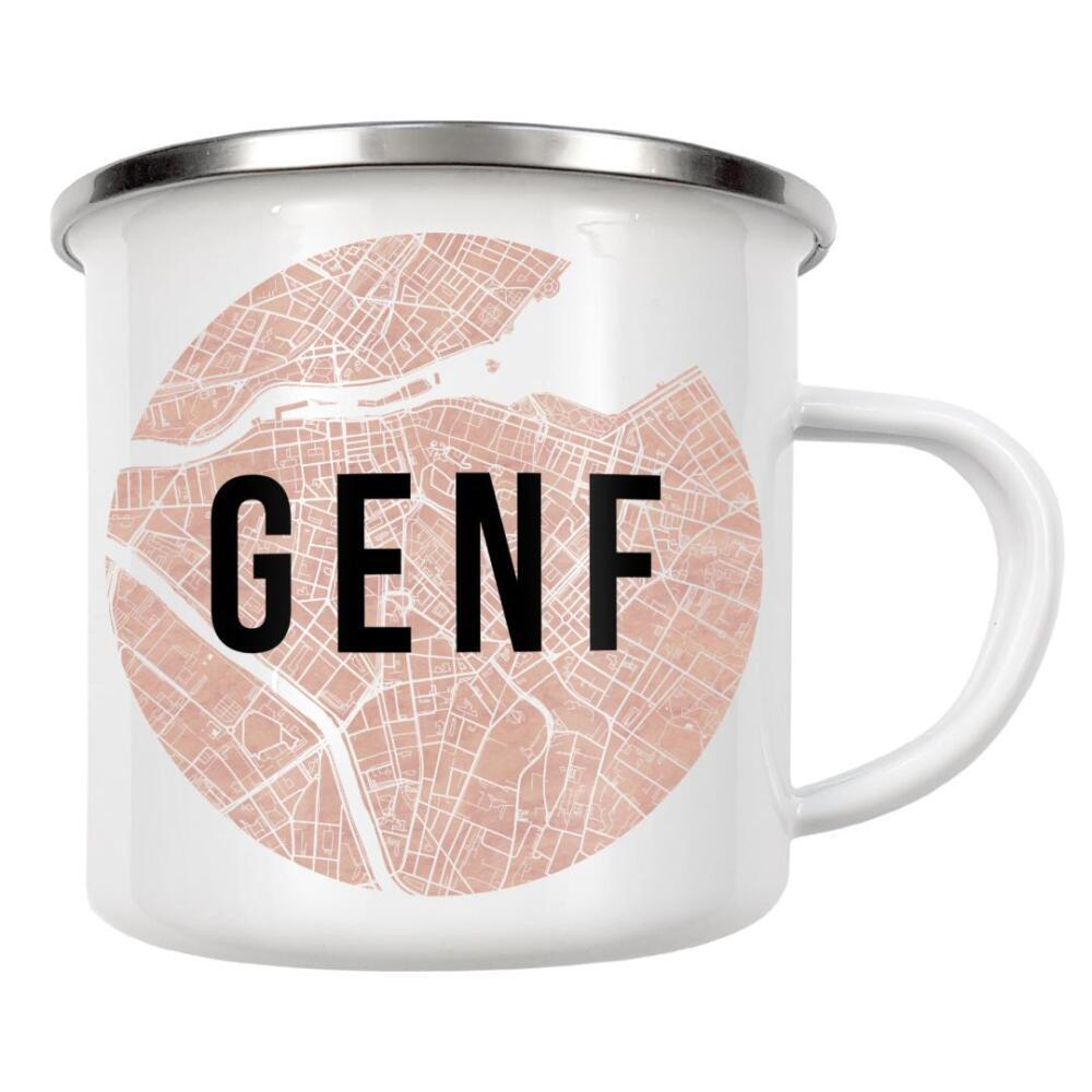 Emaille Tasse "Genf 8" artboxONE - Städte,Typografie,Reise,Reise / Länder,Städte / Weitere,Kartografie