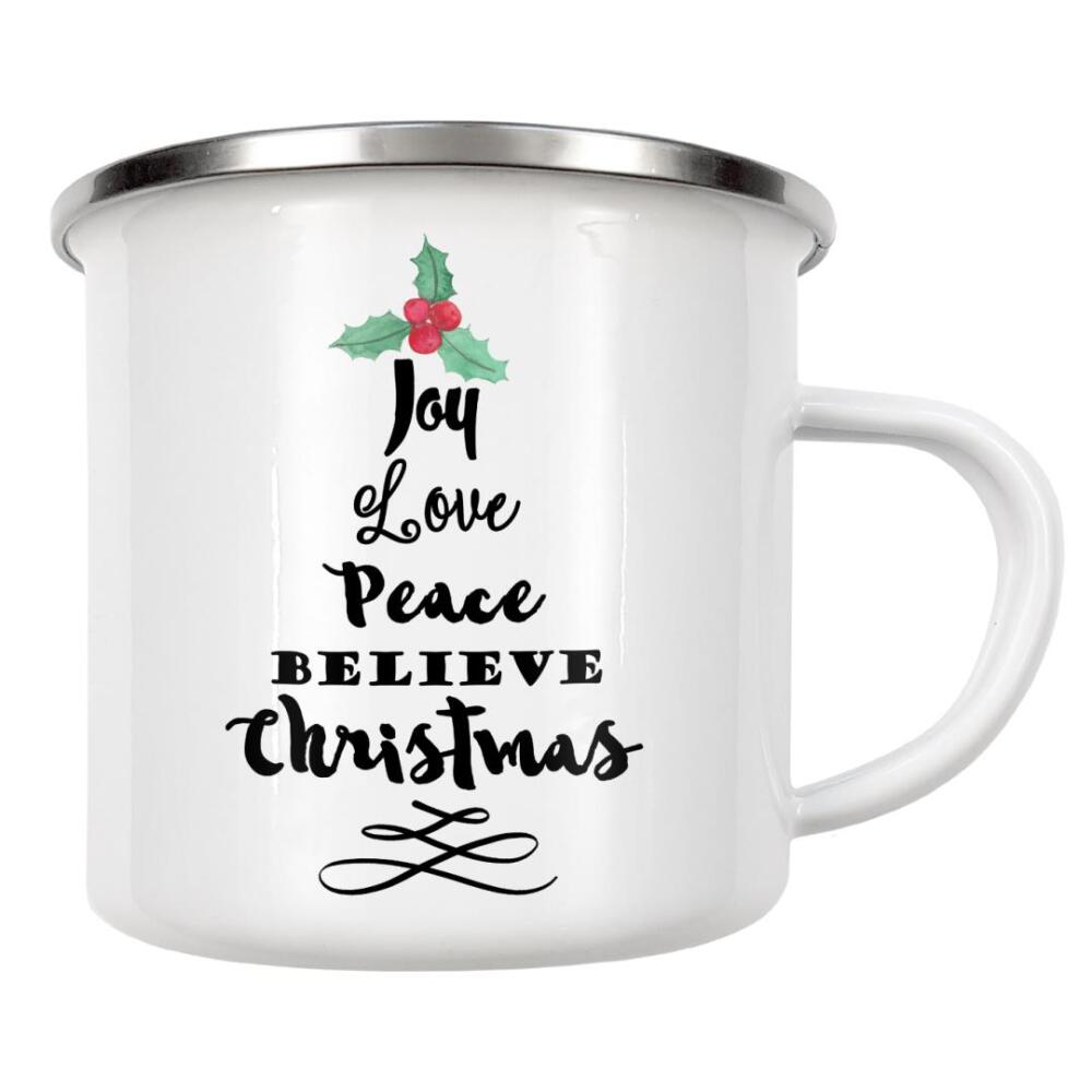 Emaille Tasse "Joy Christmas Tree" artboxONE - Weihnachten - Joy,Peace,Christmas,Believe,Love,Greetings,Holydays,Typography,Trees