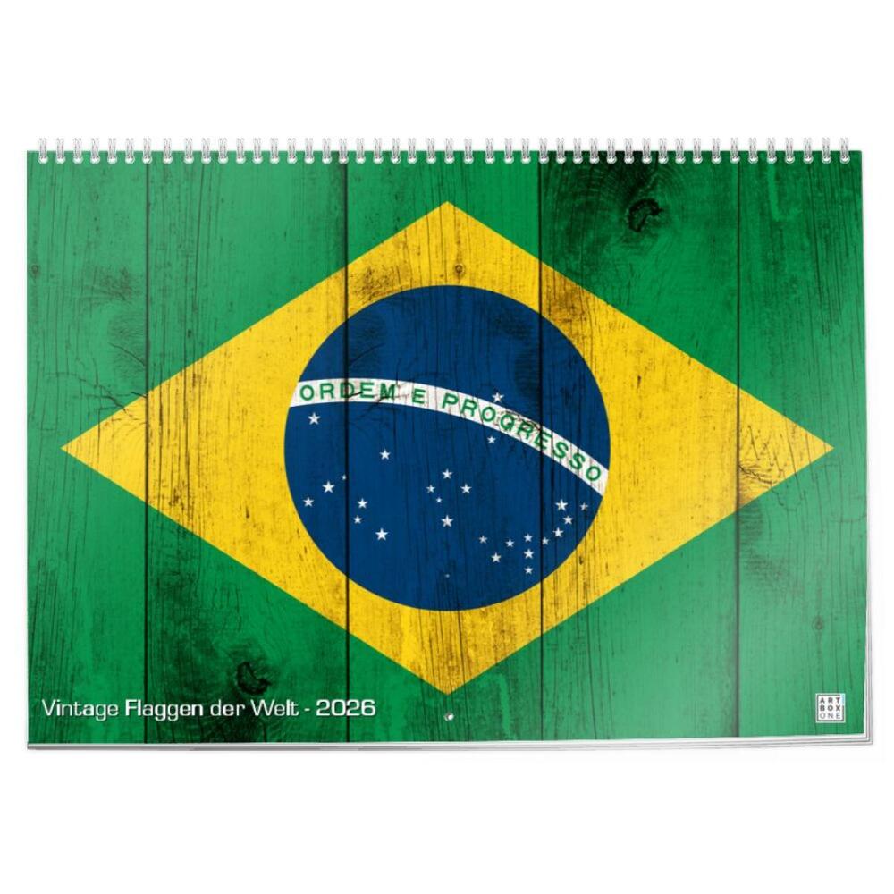 artboxONE Klappkalender A2 2026 Vintage Flaggen der Welt Weltflaggen