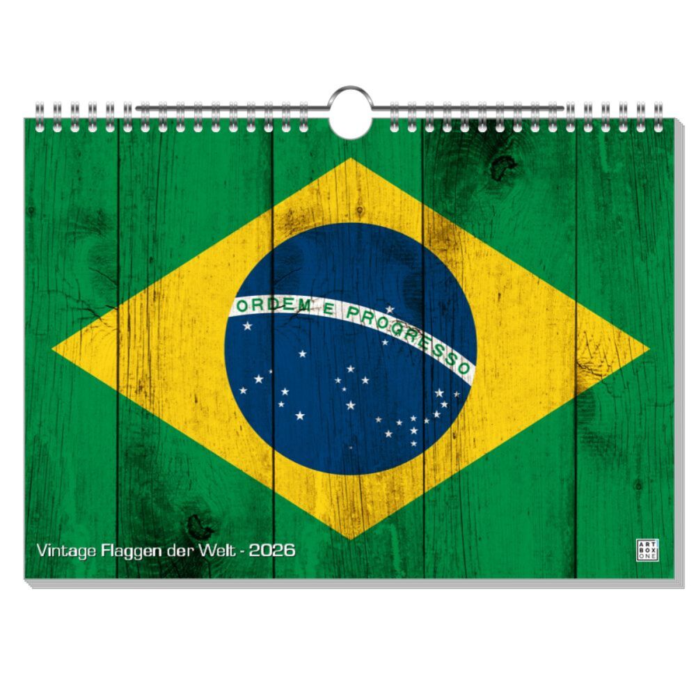 artboxONE Wandkalender A4 2026 Vintage Flaggen der Welt Weltflaggen