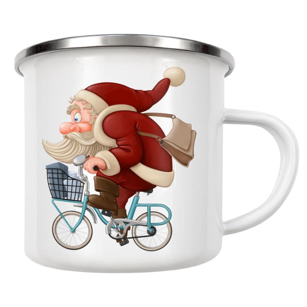 Emaille Tasse "Santa Claus rides the bicycle" artboxONE - Festivals