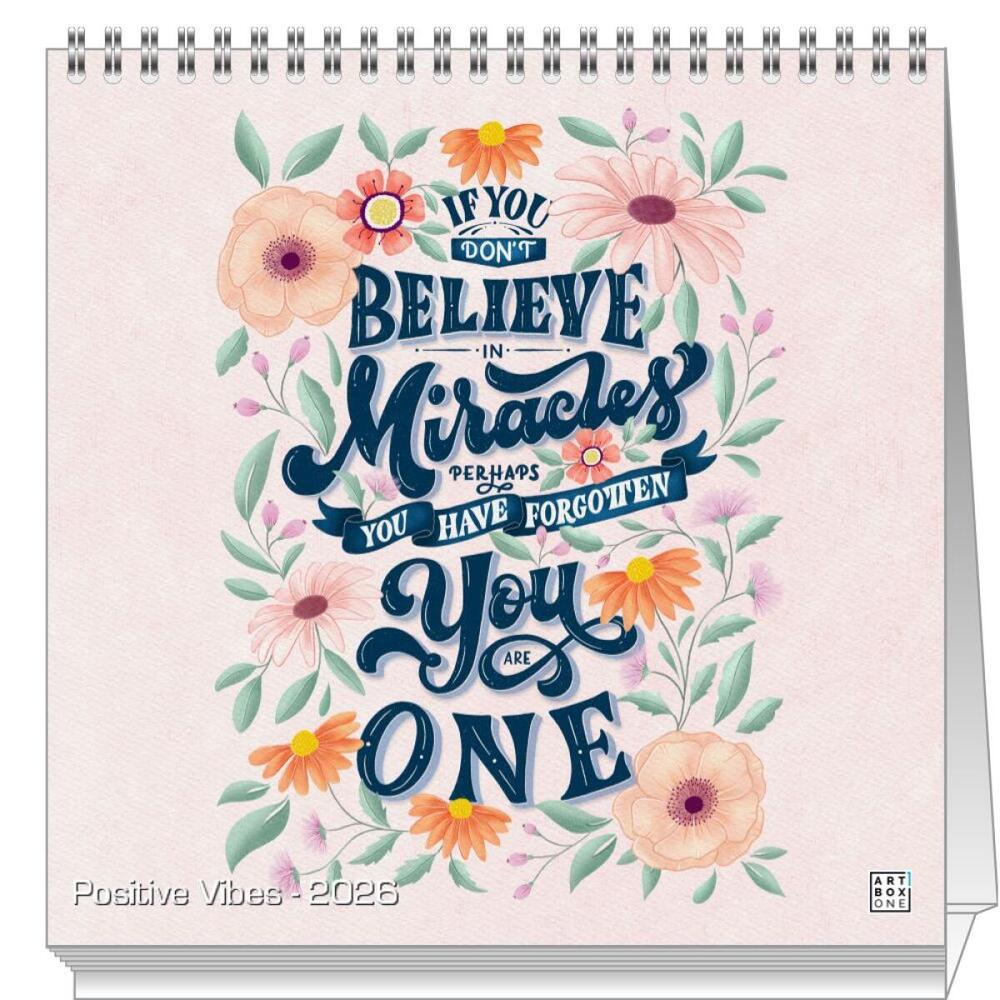 artboxONE Mini-Tischkalender 2026 Positive Vibes Tischkalender Klein 2026 Typografie