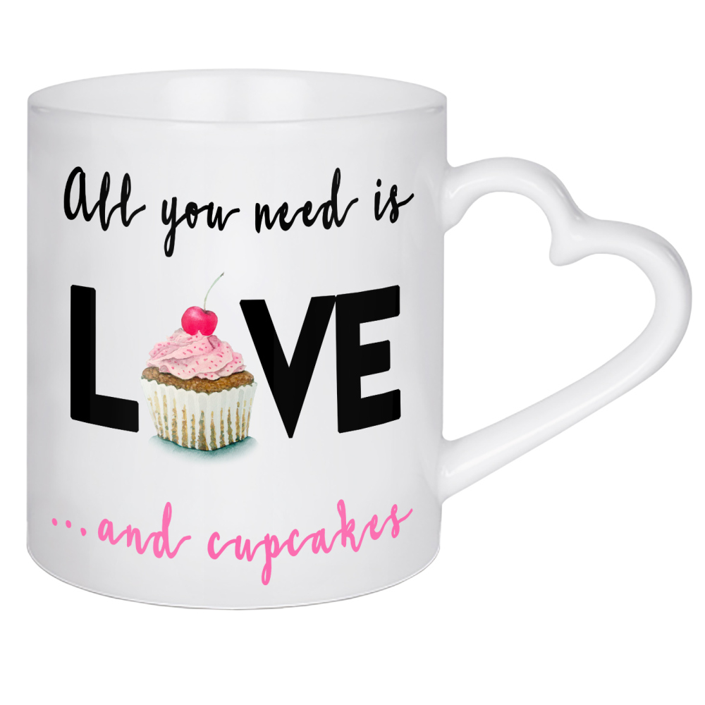 Herztasse "All you need is...cupcakes" artboxONE - Typografie,Essen & Trinken,Liebe,Fashion