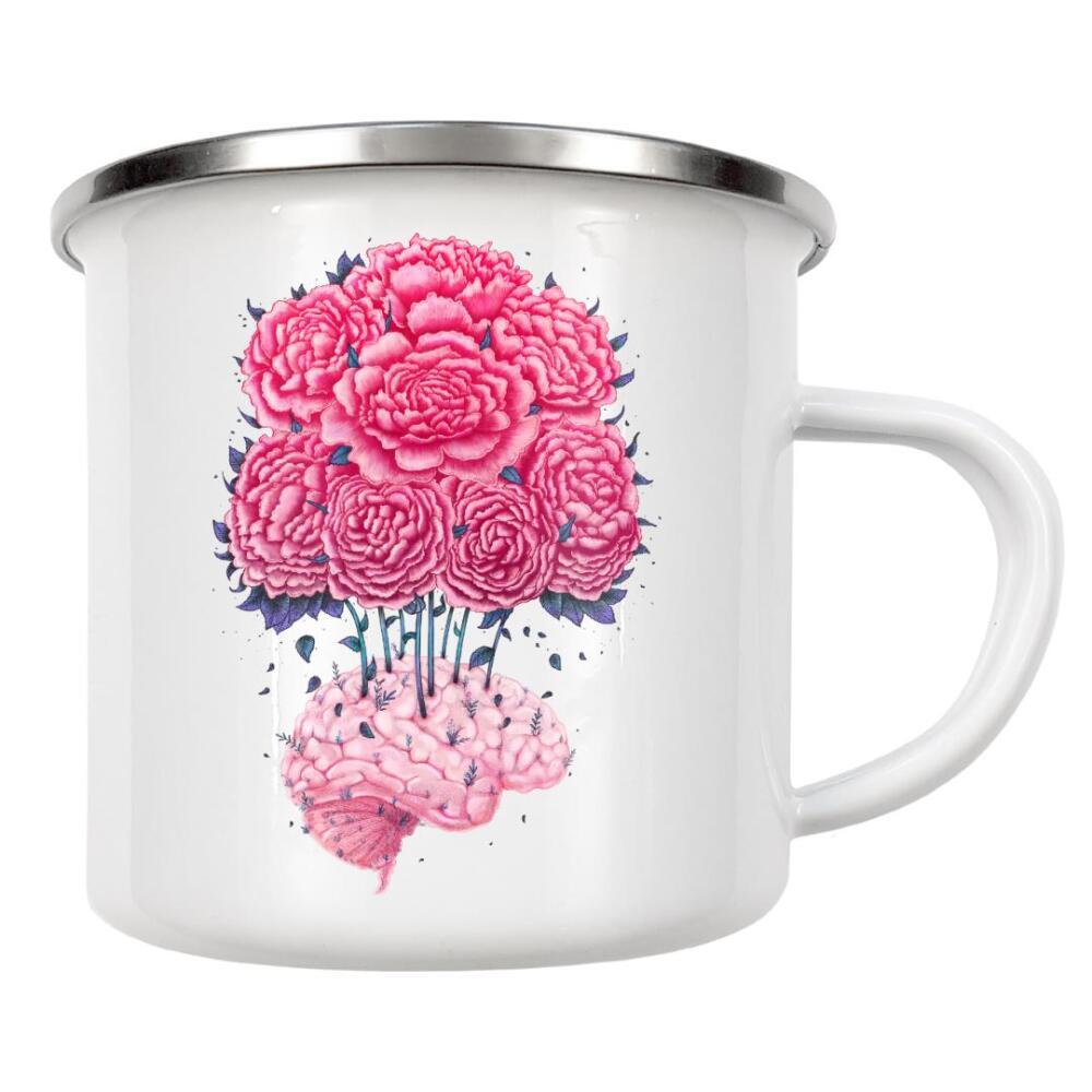 Emaille Tasse "Brain with peonies" artboxONE - Natur,Floral,Menschen,Schwarzweiß