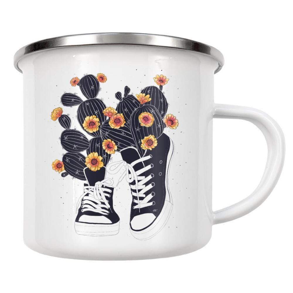 Emaille Tasse "Sneakers with cactuses" artboxONE - Natur,Floral,Menschen,Schwarzweiß