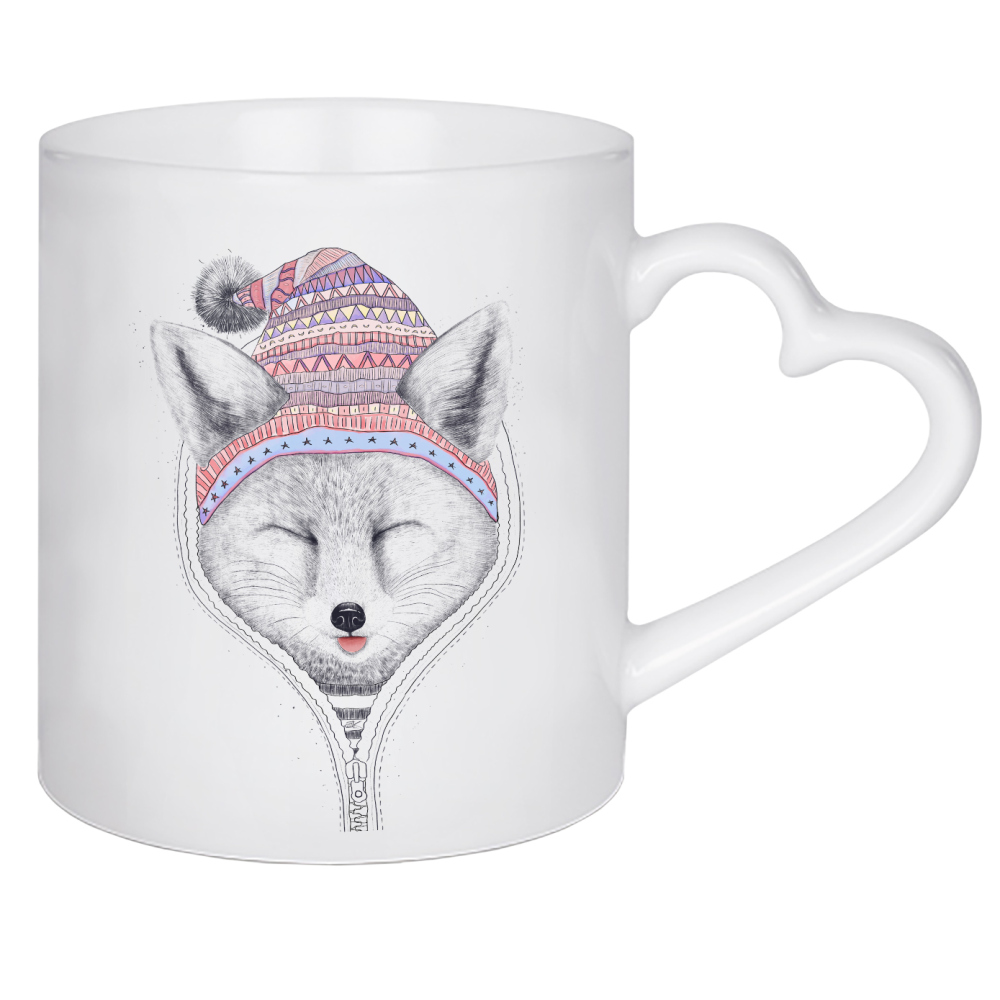 Herztasse "Fox in a hood" artboxONE - Natur,Tiere,Schwarzweiß,Weihnachten