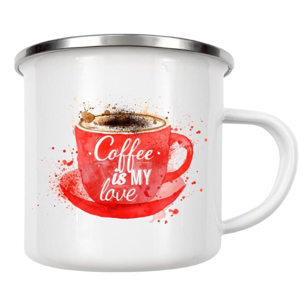 Emaille Tasse "Watercolor red cup of cappuccino" artboxONE - Essen & Trinken,Schwarzweiß
