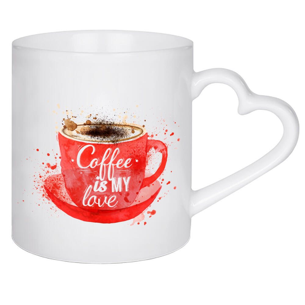 Herztasse "Watercolor red cup of cappuccino" artboxONE - Essen & Trinken,Schwarzweiß