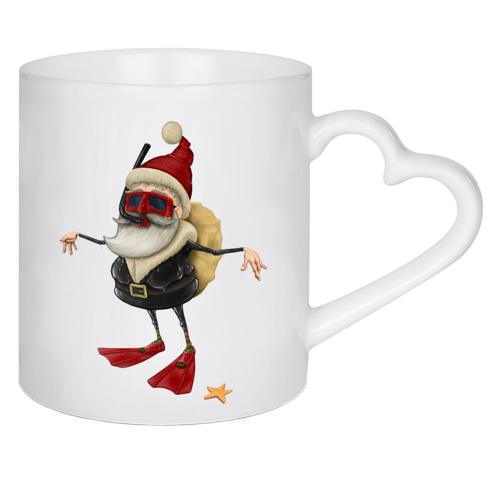 Herztasse "Santa Claus snorkeling" artboxONE - Weihnachten - Santa claus,Santa,Christmas,Xmas,Holiday,Funny,Snorkeling,Scuba,Swimming,See,Greetings