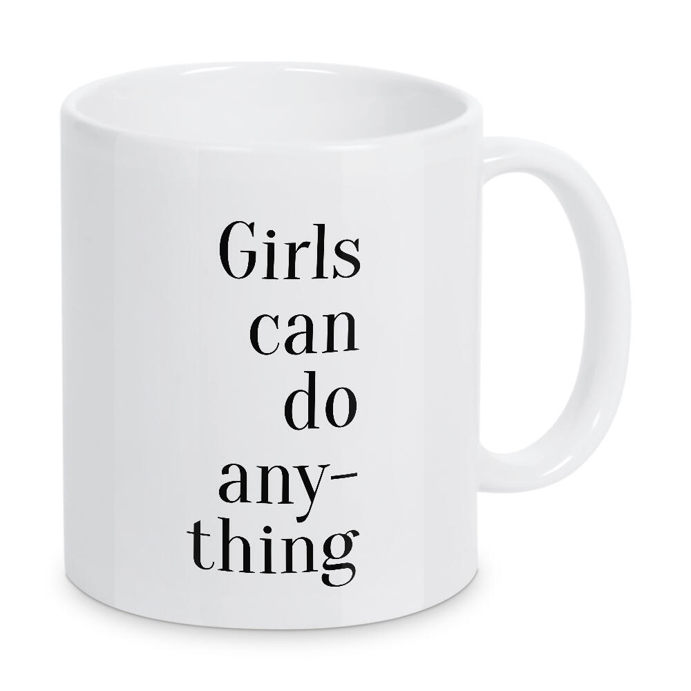 Tasse "Anything" artboxONE - Typografie,Schwarzweiß - Girls,Girl,Frau,Frauen,Mädchen,Woman,Women,Strong,Stark,Anything,Alles,Goal,Goals,Ziel,Ziele