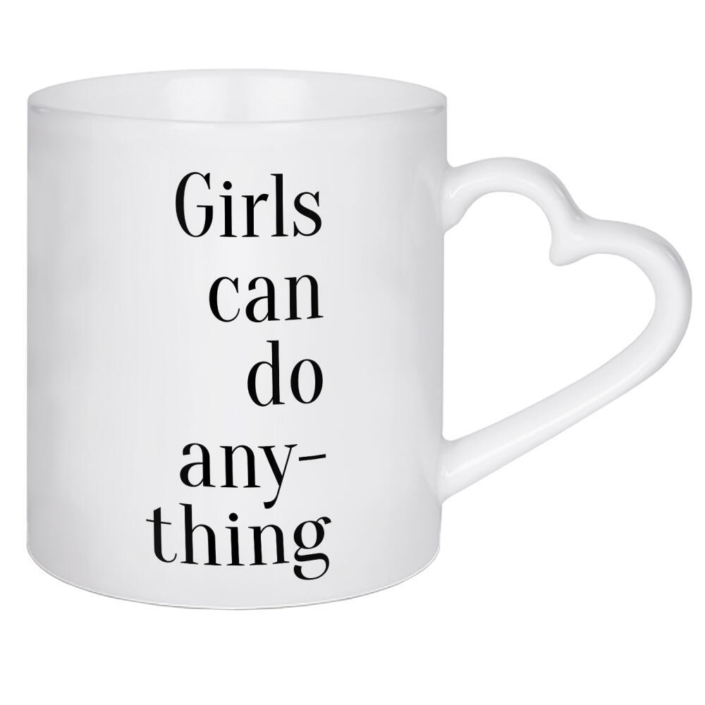 Herztasse "Anything" artboxONE - Typografie,Schwarzweiß - Girls,Girl,Frau,Frauen,Mädchen,Woman,Women,Strong,Stark,Anything,Alles,Goal,Goals,Ziel,Ziele