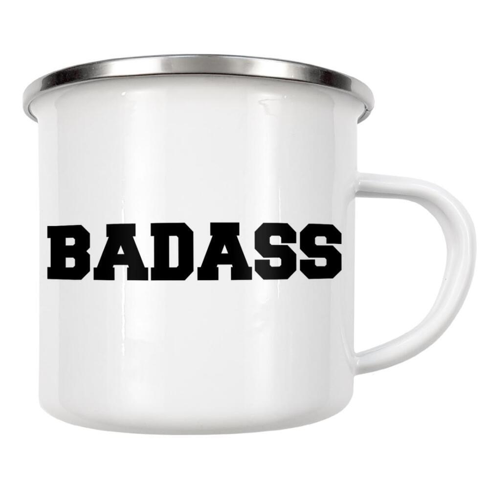 Emaille Tasse "Badass 2" artboxONE - Typografie,Schwarzweiß