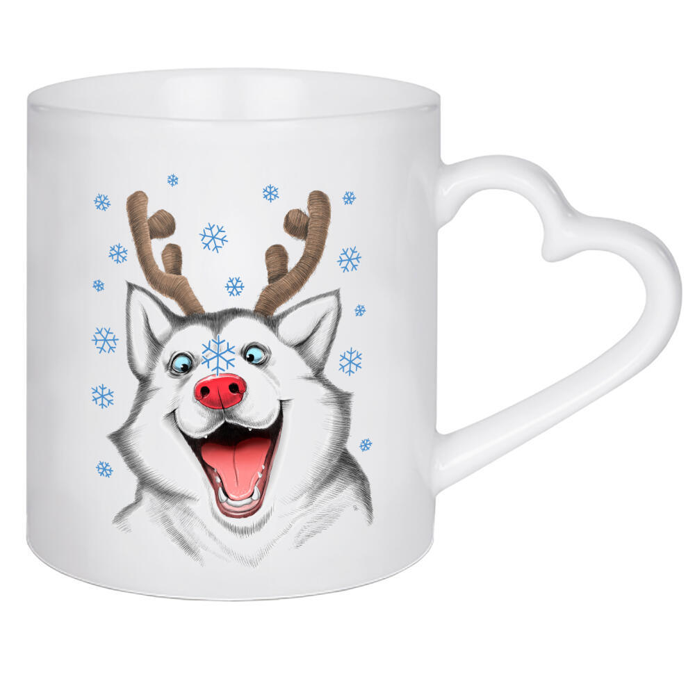 Herztasse "Husky Rudolph" artboxONE - Natur,Tiere,Schwarzweiß,Weihnachten,Lustig - Hund,Husky,Tier,Winter,Schnee,Xmas,Weihnachten