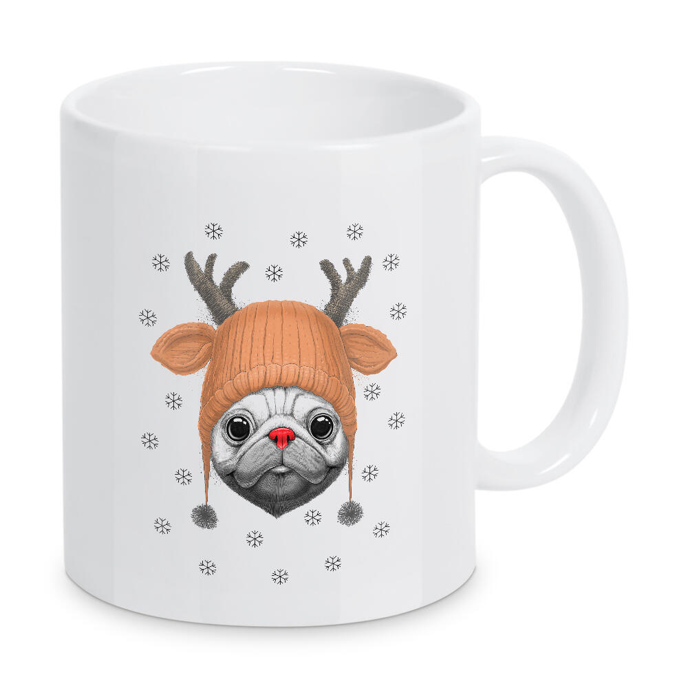 Tasse "Rudolph pug" artboxONE - Natur,Tiere,Schwarzweiß,Weihnachten,Lustig - Pug,Hund,Tier,Winter,Schnee,Weihnachten,Weihnachten